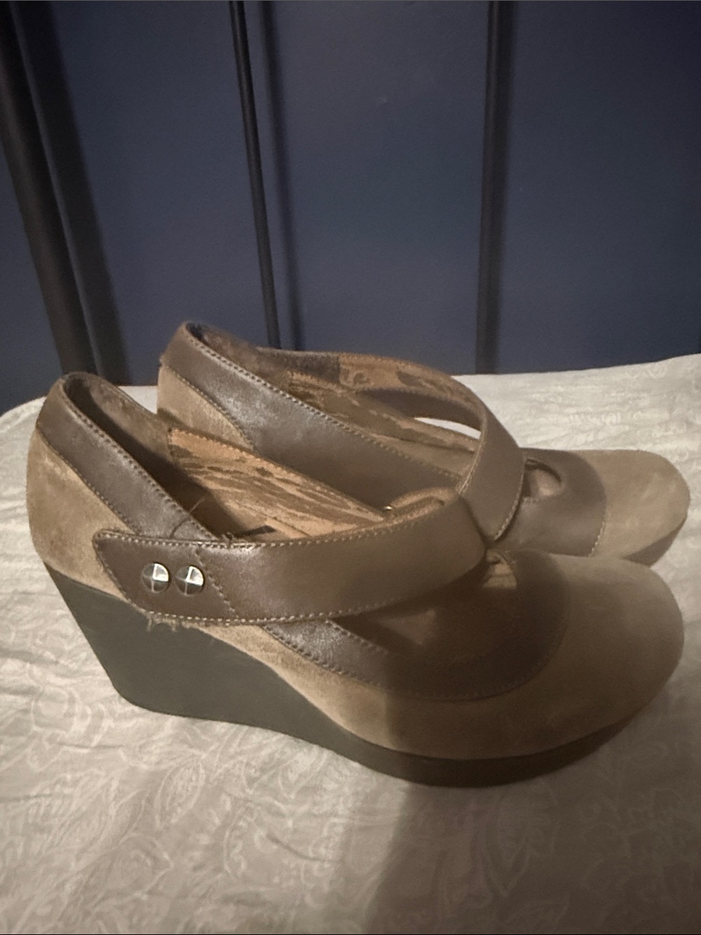 b.o.c. Brown Suede and Leather Wedge Mary Janes